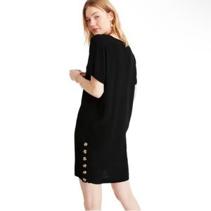 Madewell Black Side-Button V neck Short Sleeve Easy Mini Sun Dress Sundress